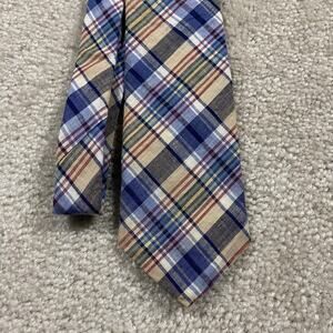 VTG Michael Dees Tie Blue Cotton Madras Tartan Plaid Necktie Preppy Ivy Prep